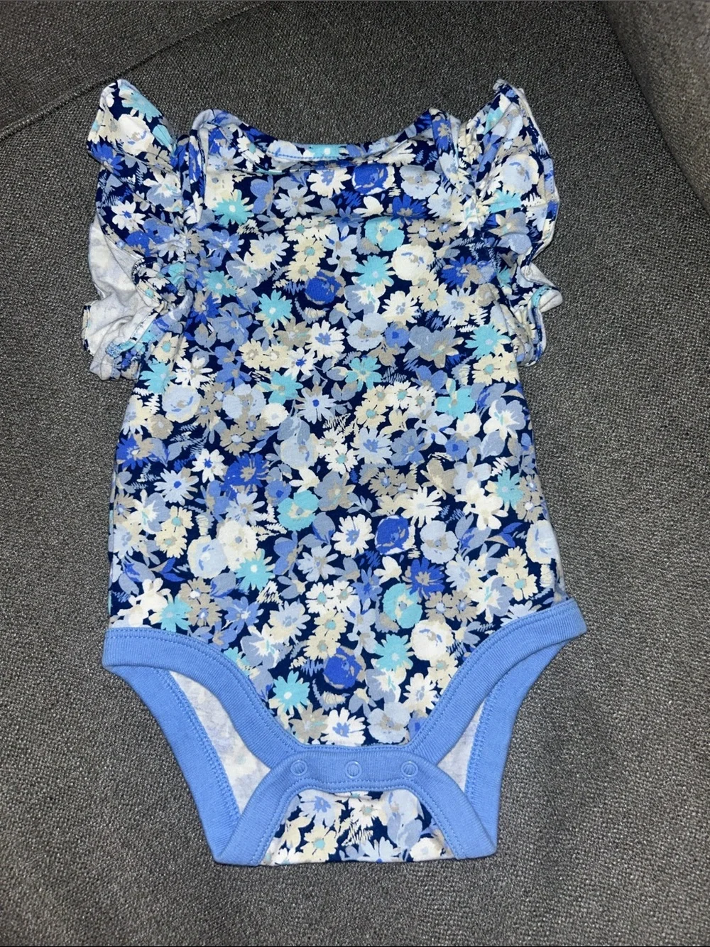 GAP Cream Ruffle & Blue Floral One-Piece Bodysuits - 2 Pack